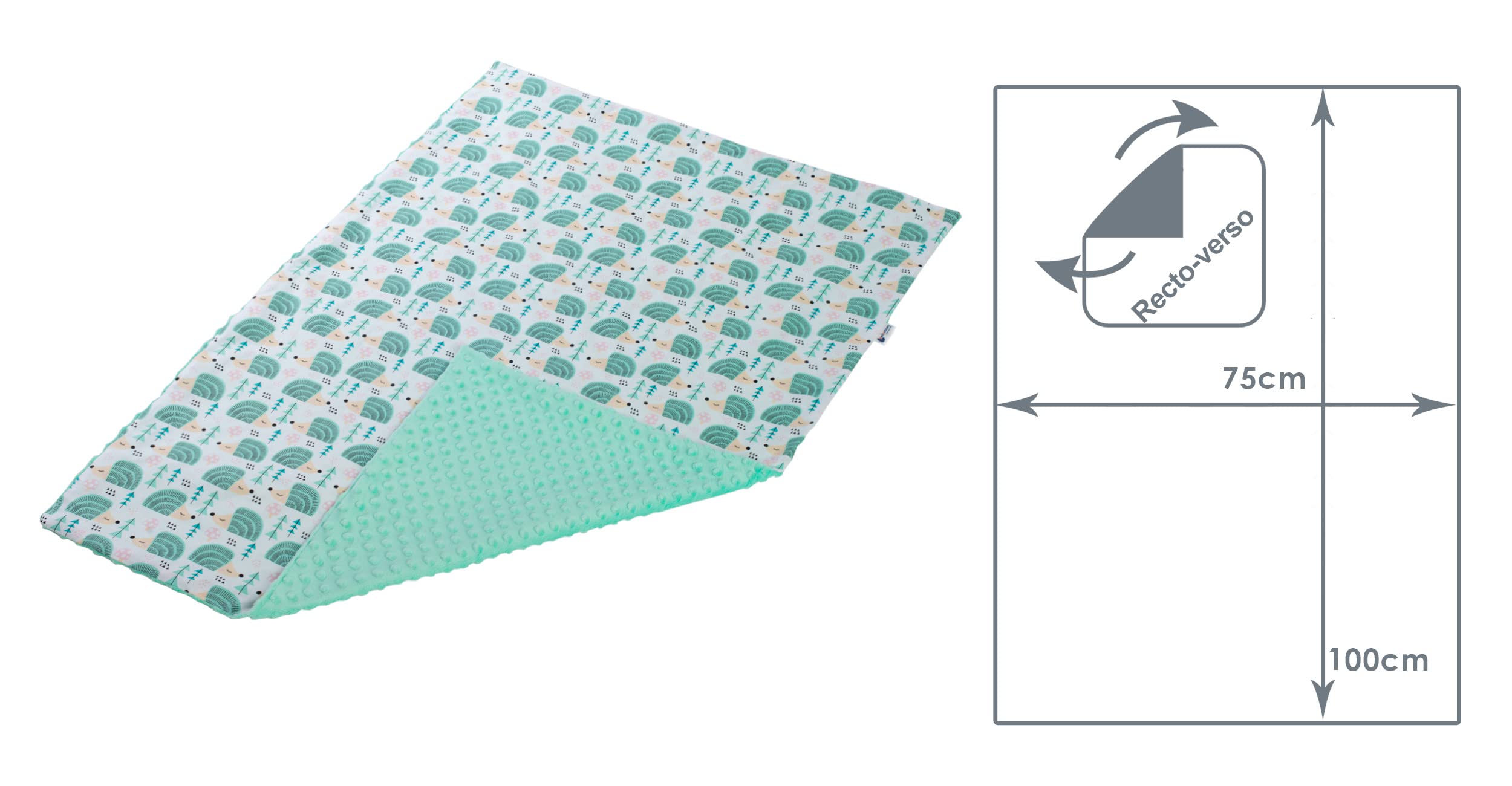 Medi Partners Coperta per neonati 100% cotone 75x100cm Bambini Minky Multifunzionale Bifacciale Morbido e Soffice per Carrozzine (Riccio Menta con Minky)