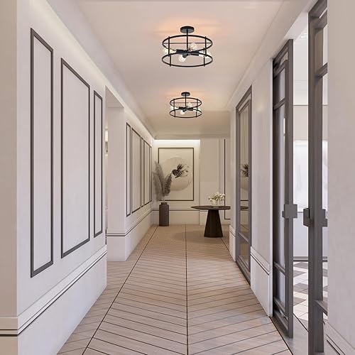 Miniatura 3 de Lámpara de techo moderna semiempotrada industrial con 4 luces para cocina, comedor, dormitorio, pasillo, sala de estar, negro mate, diámetro de 17