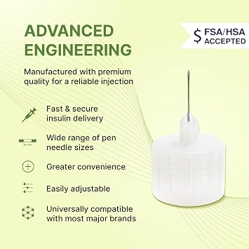 Droplet Pen Needles, 32G 4mm, Diabetic Needles for Insulin Injections, 100ct Box, Compatible with Most Pen Injectors