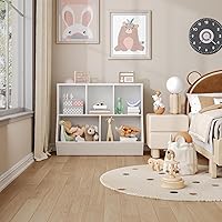 Vista 4 de HOOBRO Estantería para niños, librero con pie de cama, cubo de almacenamiento de juguetes, estante de juguetes para niños, gabinete