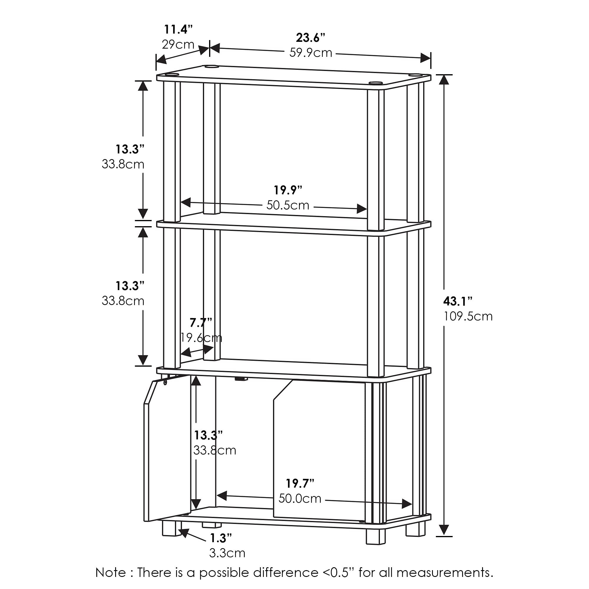 Furinno Go Green Scaffale espositivo multiuso a 4 livelli con porta, Espresso/Nero
