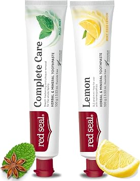Red Seal Flouride Free Toothpaste Bundle - Lemon and Complete Care NATRUE Certified Natural Toothpaste, No Additives, SLS Free, Organic, Vegan Friendly