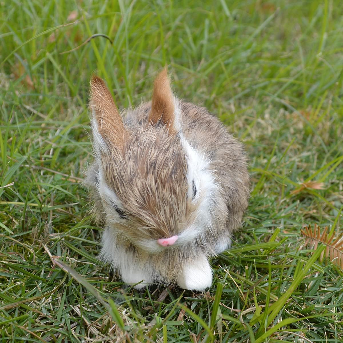 Easter Bunny Plush Figurine - 2 Piece Mini Realistic Rabbit Staffy for Spring Basket Fillers, Mantel Display, Home Decoration, Photoshoot Props Ideal Gift (2-Brown) - Image 4