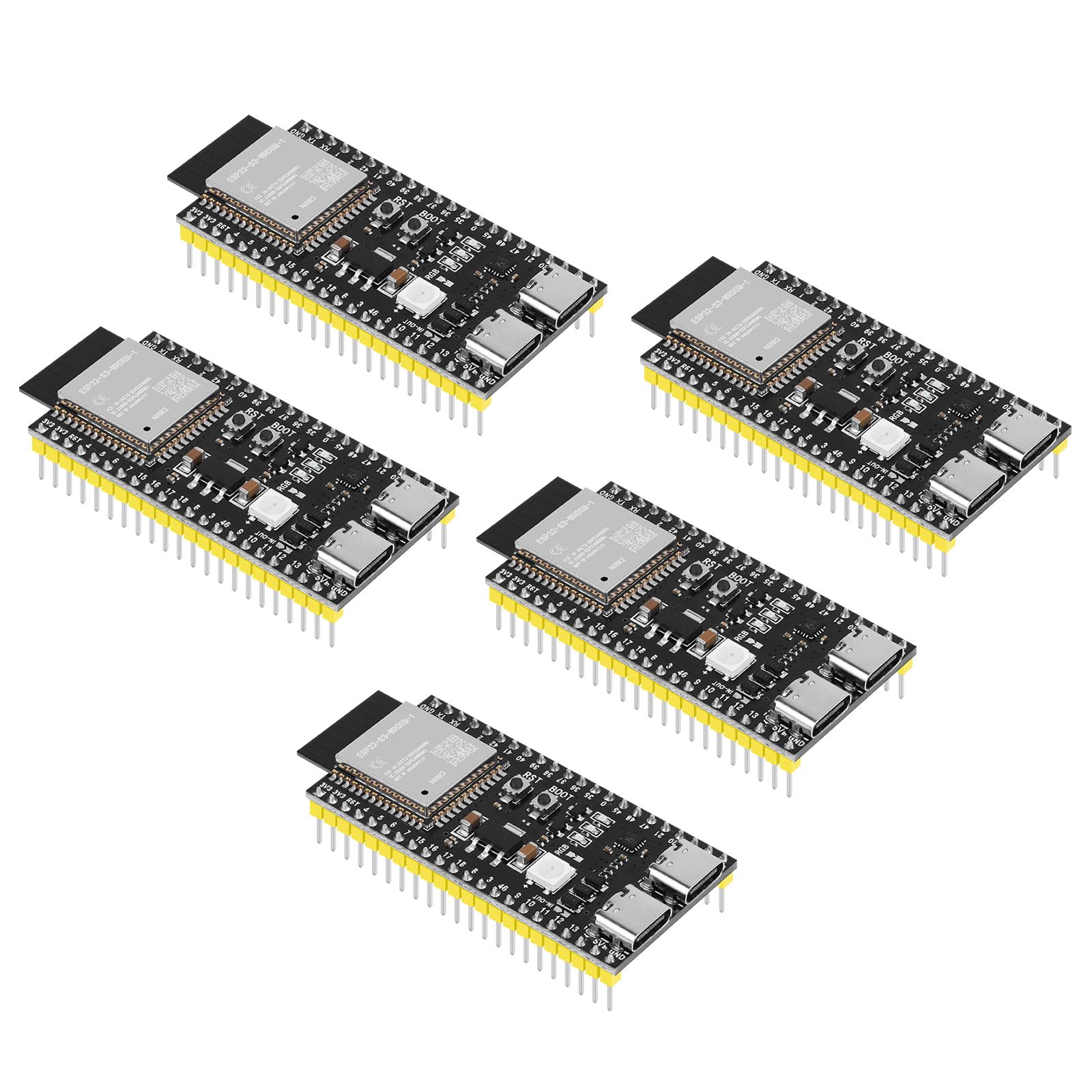 YELUFT 5 Stück ESP32-S3-DevKitC-1-N8R2 Entwicklungsboard Integriertes 2,4-GHz-WLAN Bluetooth 5.0 ESP32-S3-WROOM-1 Prozessor Dual-Typ-C-Schnittstelle für Arduino
