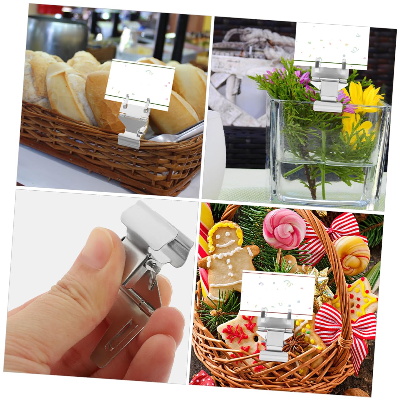 GANAZONO Versatile Price Tag Clips 4 Pack Metal Card Stands for Display Iron Price Card Holders Reusable Label Holders for Store Shelves