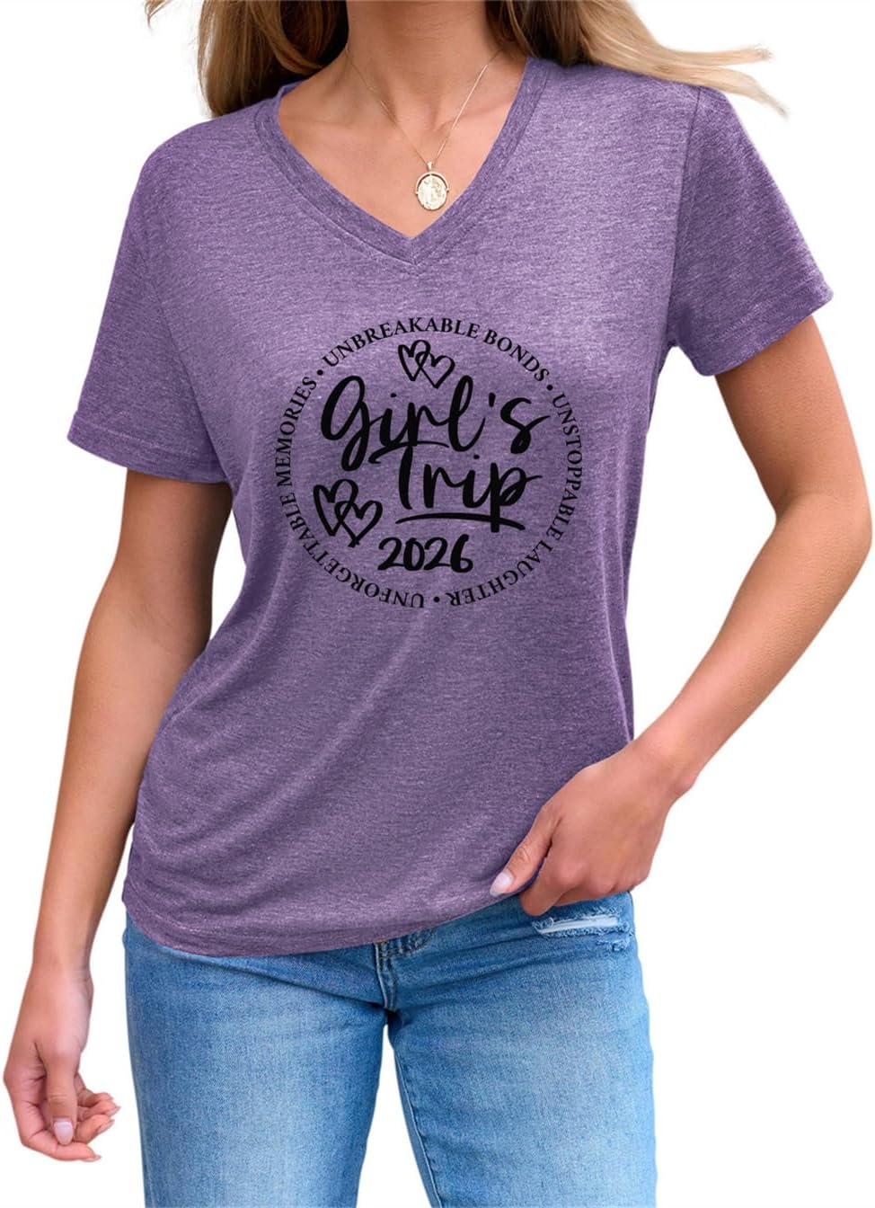Girls Trip Shirt for Women 2026 Graphic V-Neck Summer Vacation Beach Shirts Besties Travel Weekend Matching T-Shirt image 2