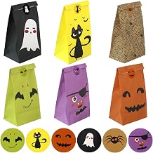 Whiosyrt Halloween Treat Bags with Stickers, 24 Pcs Kraft Paper Goodie Bags