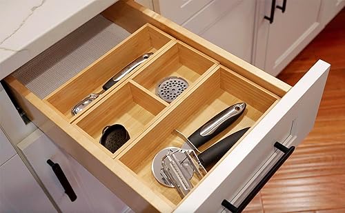 Miniatura 10 de Umilife Cajas de almacenamiento organizadoras de cajones, divisores de cajones de bambú de 2.5 pulgadas de alto, 5 contenedores reorganizables para