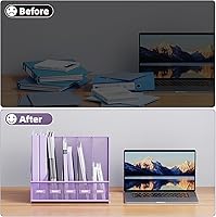 Vista 2 de Marbrasse Desk File Organizer with 5 Vertical Compartments Mesh Magazine File Holder for Office, Home, School