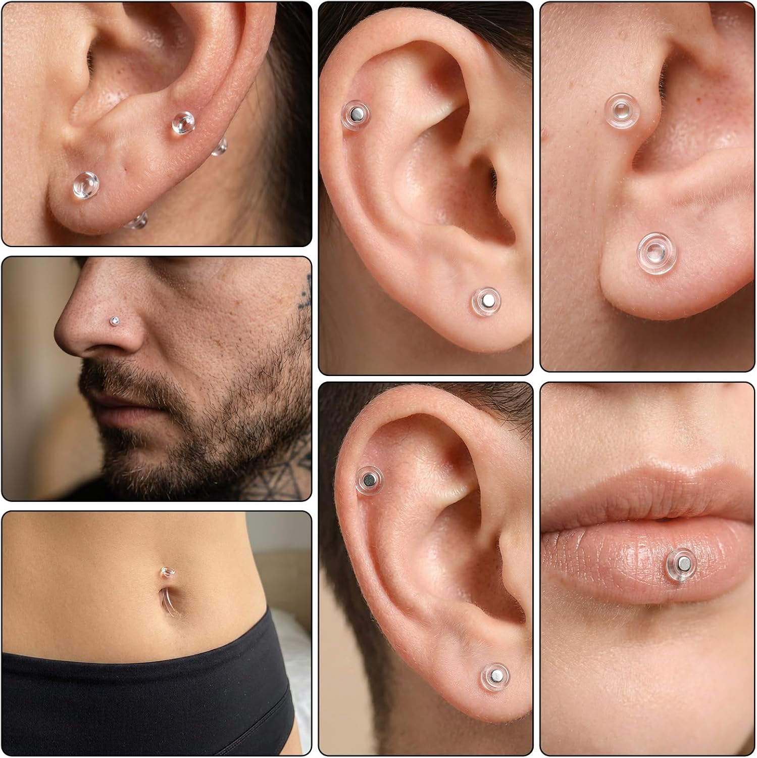 12pcs Glass Piercing Retainers 16G Curved Clear Nose Studs for Work Surgery | Glass Retainer Piercing Cartilage Tragus Conch Daith Helix Nose Septum Eyebrow Piercing Jewelry for Men Women