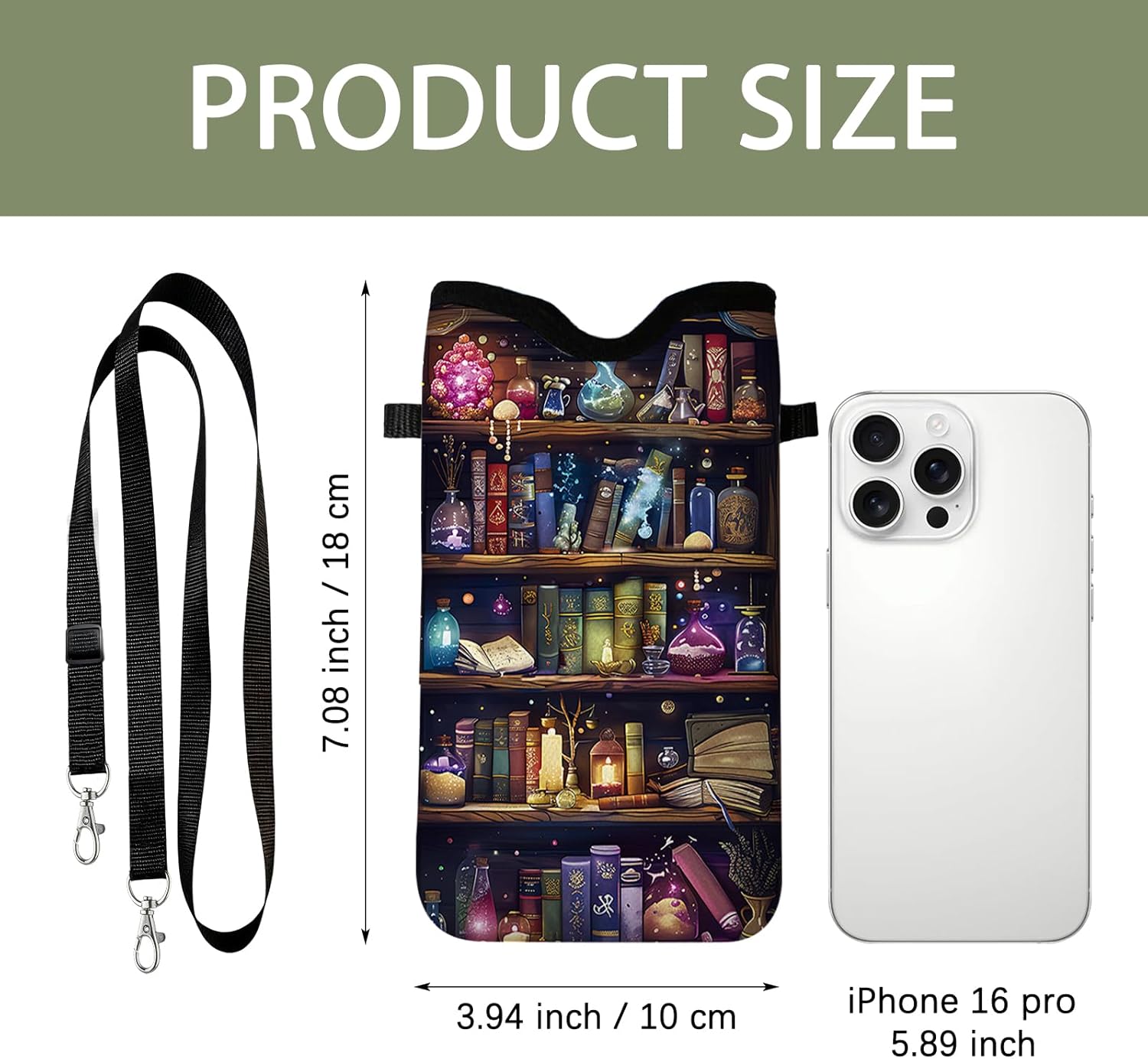 Cell Phone Sleeves Bag for Women, Neoprene Cell Phone Sleeve Pouch Case Bags, Lightweight Sleeve with Crossbody Strap Neck Lanyard, Bookshelf Cell Phone Bag Gifts for Christmas Birthday 7.1 X 3.9 In - Image 2