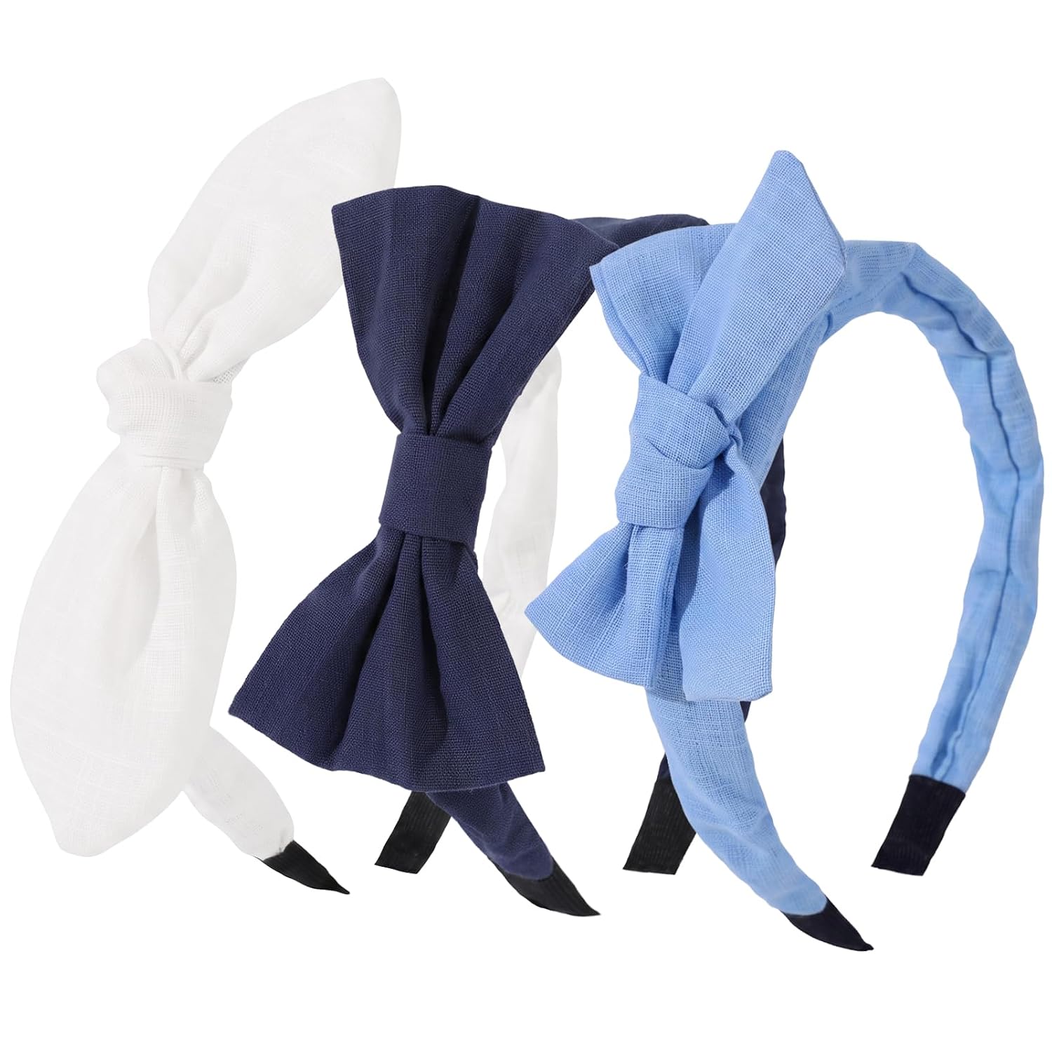 OAOLEER Linen Bow Headbands for Girls, 3 pcs Knotted Fabric Bow Headband