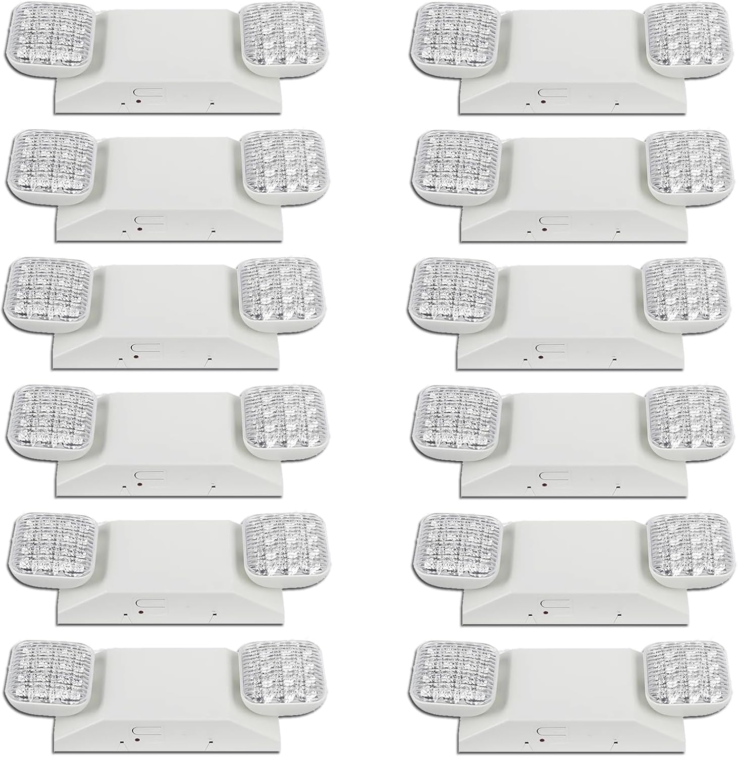 12 Pack Commercial LED Emergency Lights Fixture, Hardwired LED Emergency Light with Battery Backup Emergency Lights for Business, Two Adjustable Head Emergency Exit Sign Lighting, Wall Mount