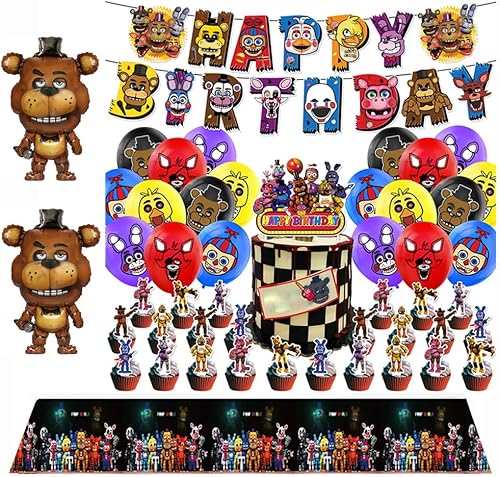 Miniatura 1 de 49pcs Five Nights at Freddys Birthday Party Supplies, Includes Banner, Tablecloth, Cake Topper - 24 Cupcake Toppers - 20 Balloons - 2 Foil Balloons