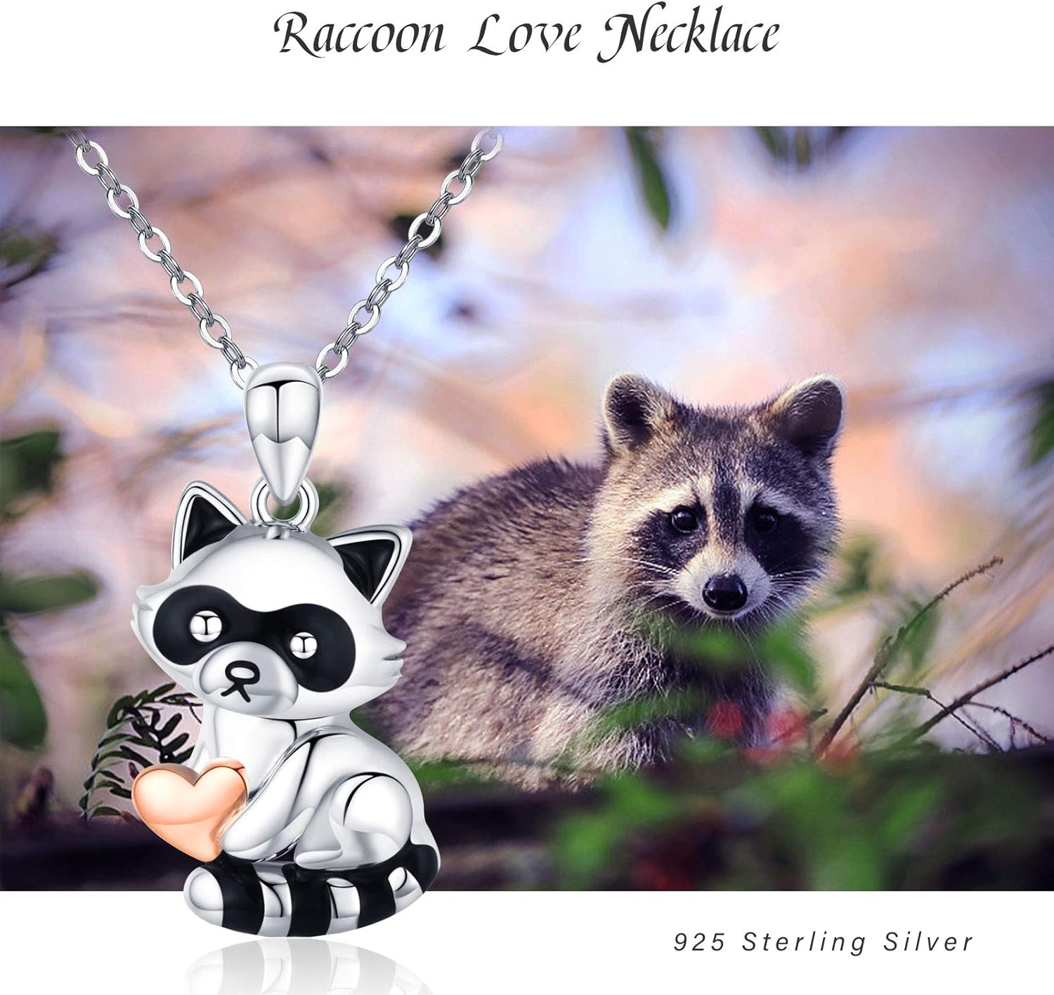 CHENGHONG Sterling Silver Cardinal Necklace - Cute Raccoon Pendant Moss Agate Cardinal Raccoon Jewelry Gifts for Women - Image 5