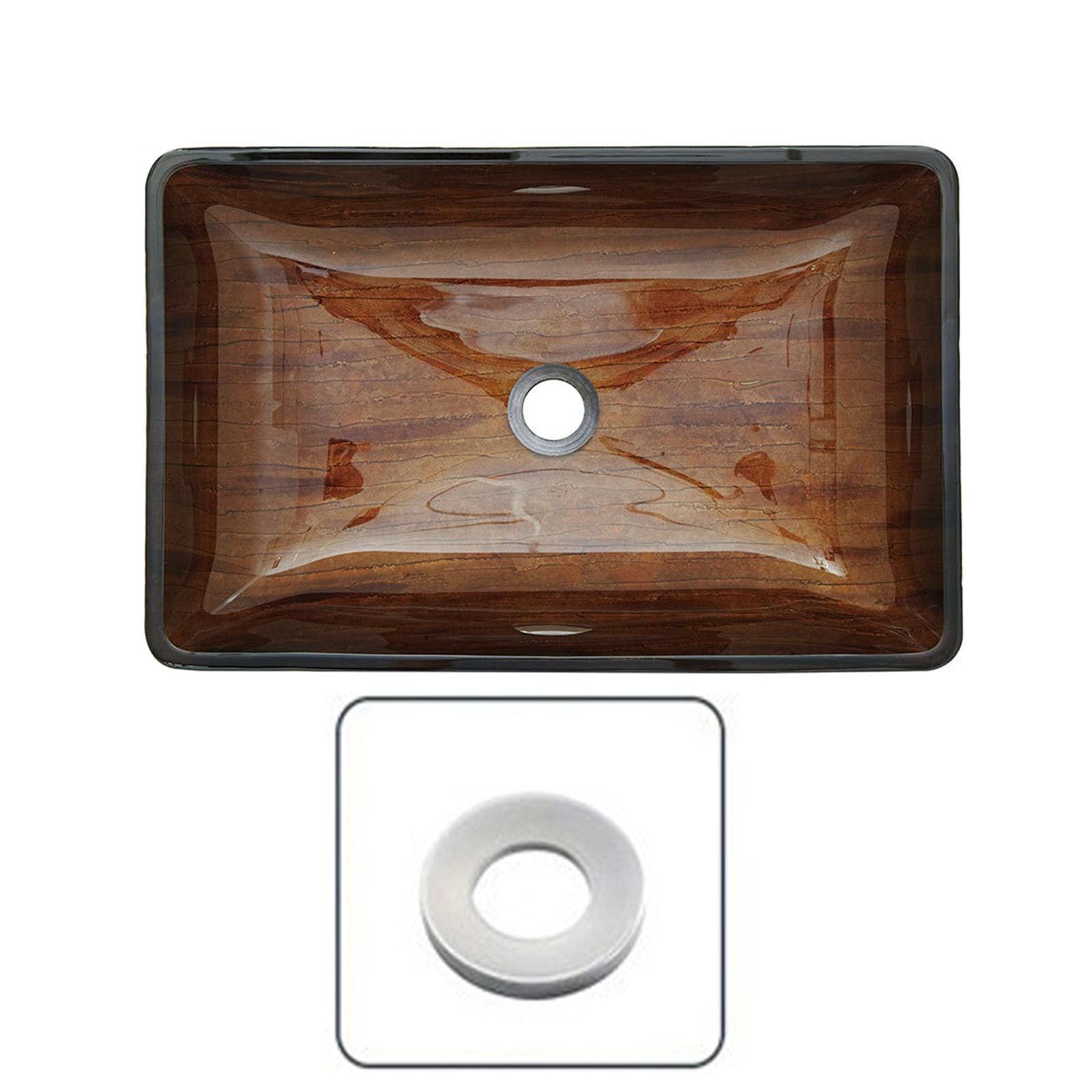 Lavabo Cristal Templado Lavamanos Rectangular 560 X 360 X 110 mm Sin Orificio Para Grifo Marrón