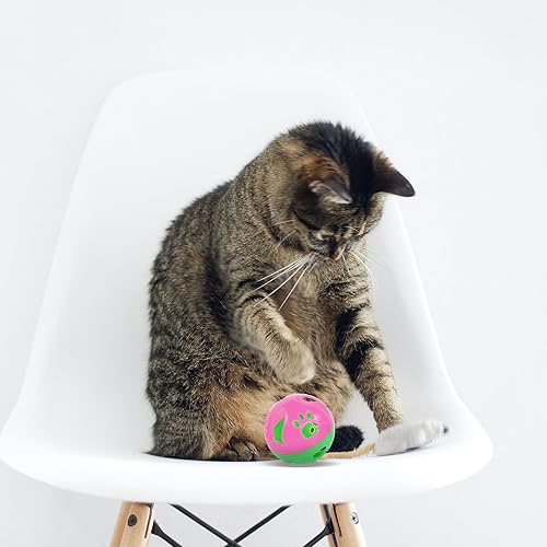 Miniatura 4 de 4 bolas de plástico para gatos, sonido para mascotas, con campanas pequeñas para juego interactivo, resistentes a las mordeduras, en colores