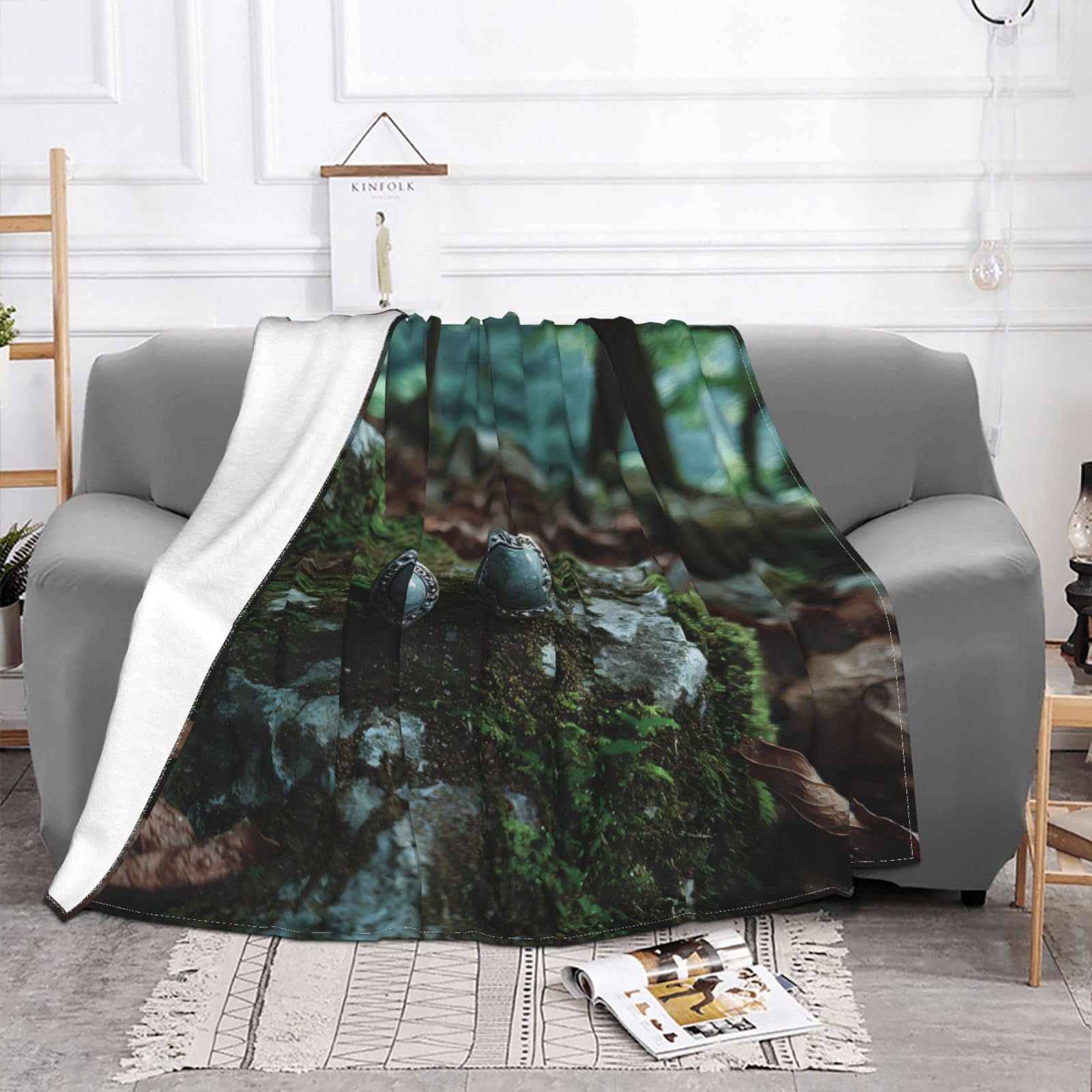Manta de viaje portátil de 80 x 60 pulgadas, suave, resistente a las arrugas, plegable, exquisita, estampado de aretes verdes