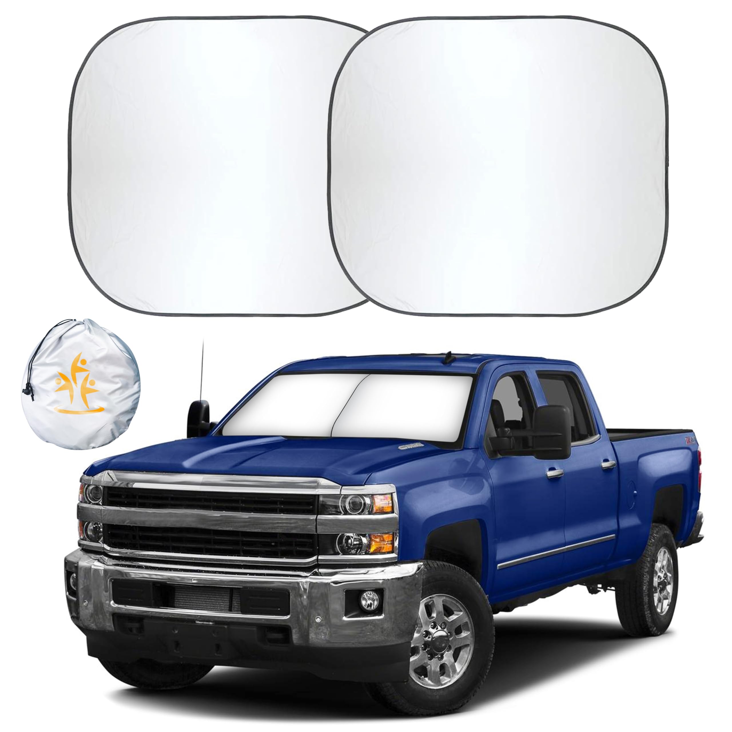 EcoNour 2-Piece Truck Sun Shade for Windshield, Truck Sun Protector Offers Sun Protection, Keeps You Cool, Foldable Automotive Interior Accessories for Comfortable Ride, Large (32.5 in x 36 in)