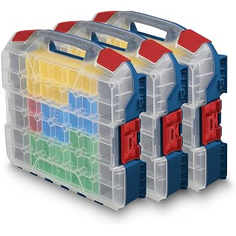 W-BOXX 102 Professional Blue Set of 3 Premium Assortment Boxes L-Case Stackable Screw Boxes with Transparent Lid Includes Inset Boxes L-BOXX