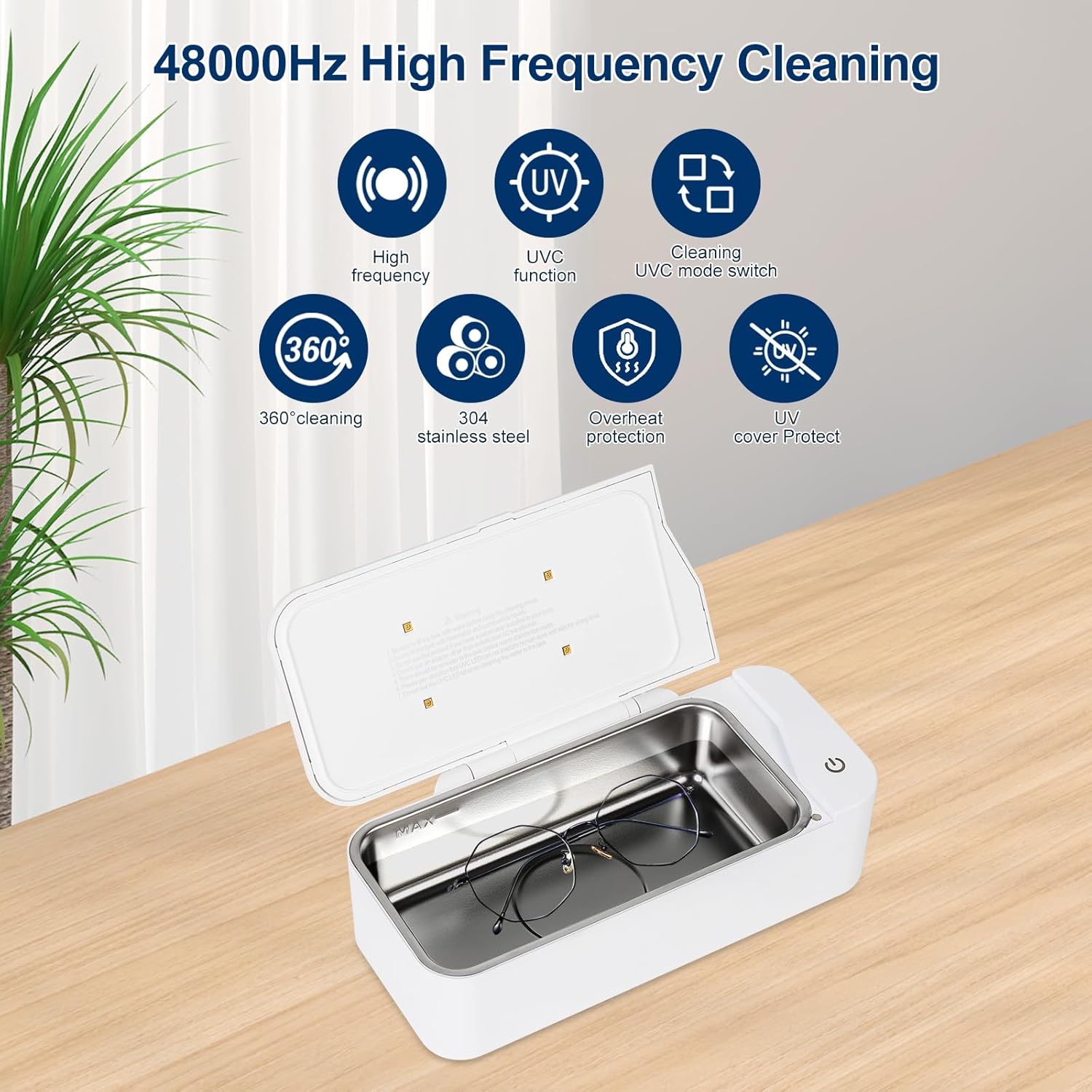 Ultrasonic Jewelry Cleaner, 17oz 48KHz Ultrasonic Cleaner, Sonic Jewelry Cleaner Machine with 2 Timer Modes for Ring, Necklace, Glasses, Watch Strap (QXI-13-01W)
