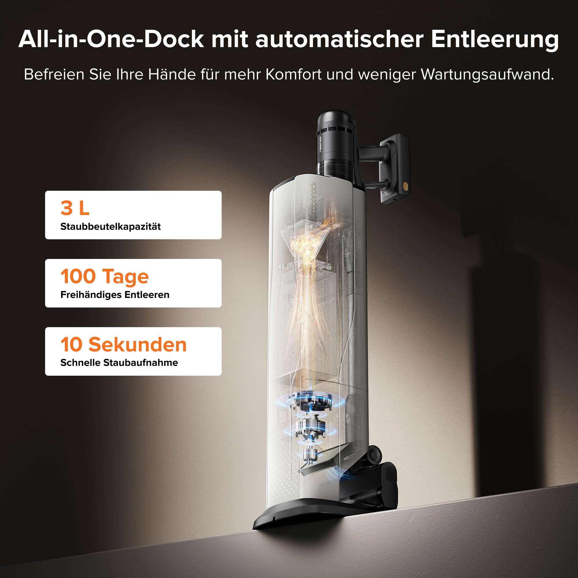 roborock H60 Hub Ultra Akku Staubsauger mit Absaugstation, 210AW kraftvolle Saugleistung, 90 Min. maximale Laufzeit, Staubsauger kabellos, Anti-Tangle Bürste für Teppiche, Hartböden, Tierhaare, Auto