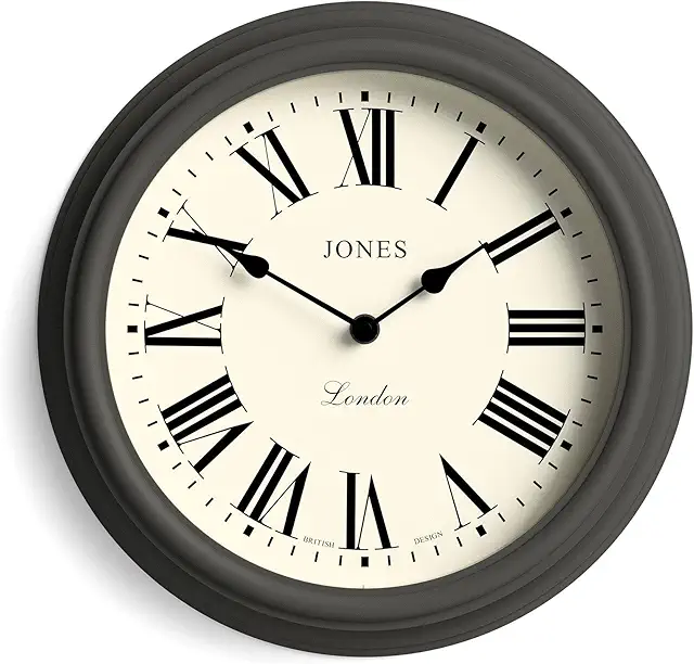 Jones Clocks Venetian Wall Clock | 30cm Dark Grey Roman Numerals | Antique Wall Clock