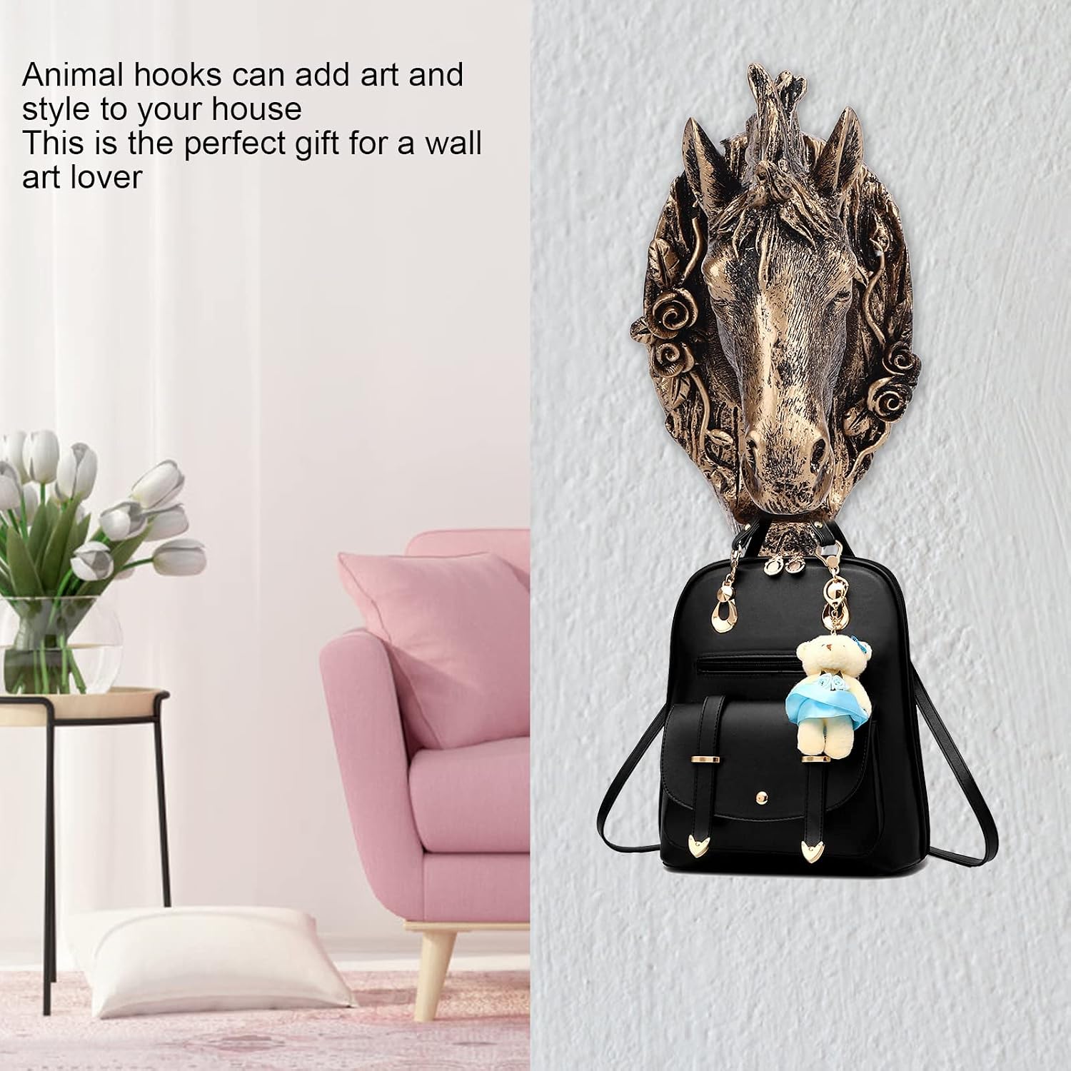 Coat Hook, Antique Gold Animal Horse Wall Hanger Clothes Coat Hook for Living Room Bathroom Kitchen Decoration