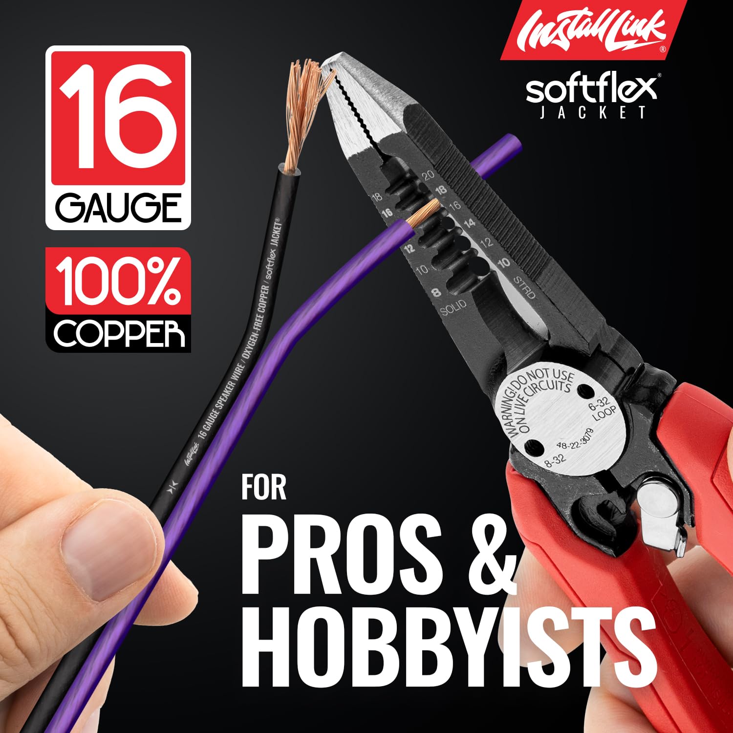 Install Link Cable de altavoz de calibre 16 AWG (OFC) estéreo, coche o cine en casa (100 pies)