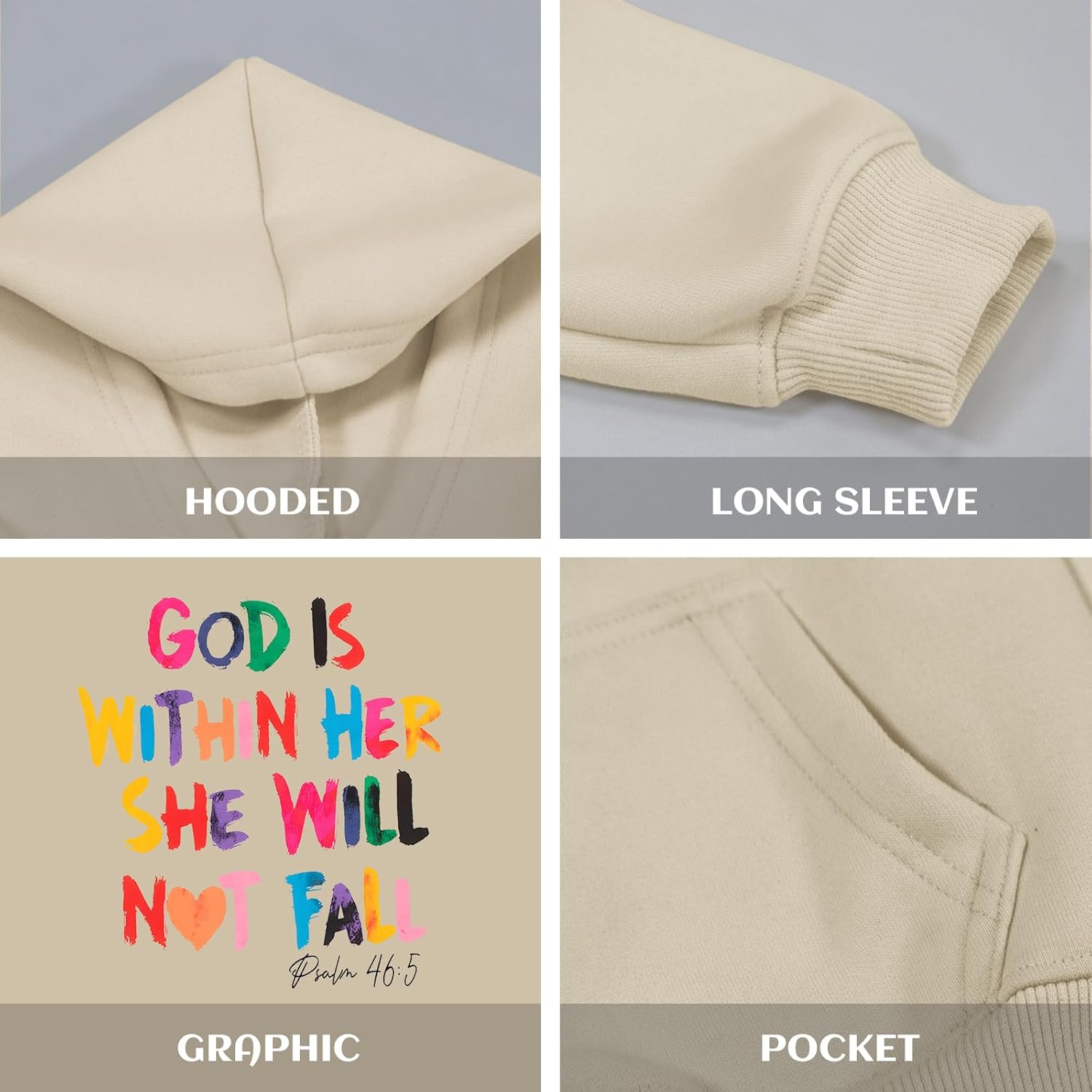 God is Within Her She Will Not Fall Hoodies for Girls Christian Jesus Sweatshirt Religious Bible Verse Preppy Top - Image 7