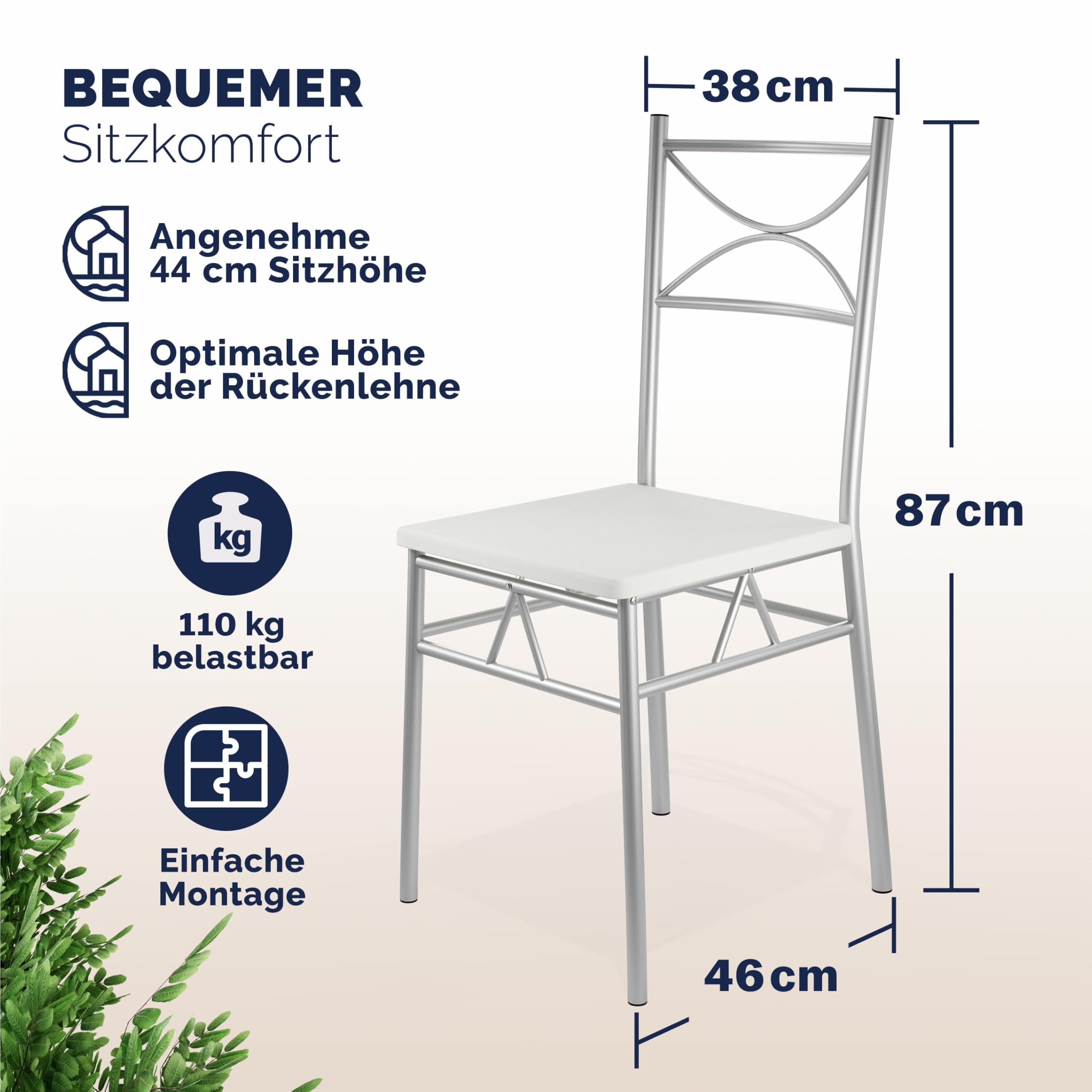 Casaria® Esstisch mit 4 Stühlen Holz 5-TLG Set Metall 110x70cm Industrial Esszimmer Küche Stühle Tisch Möbel Essgruppe Sitzgruppe Paul Weiß
