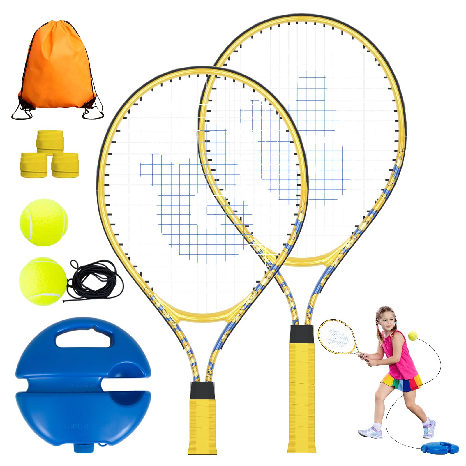 JOY SPORT! 2 Pack Tennisschläger für Kinder, Tennis Trainer Set mit Rebound Ball, Schnur & Tasche