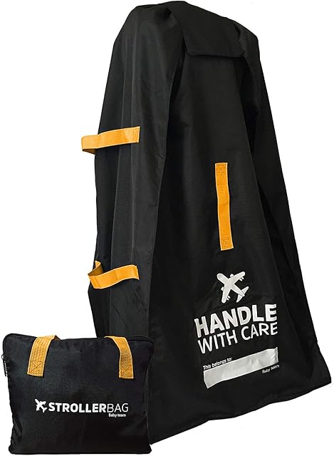 Durable Stroller Bag System for Air Travel Gate Check Extra Strength with Carrying Pouch (Black) with Bonus E-Book