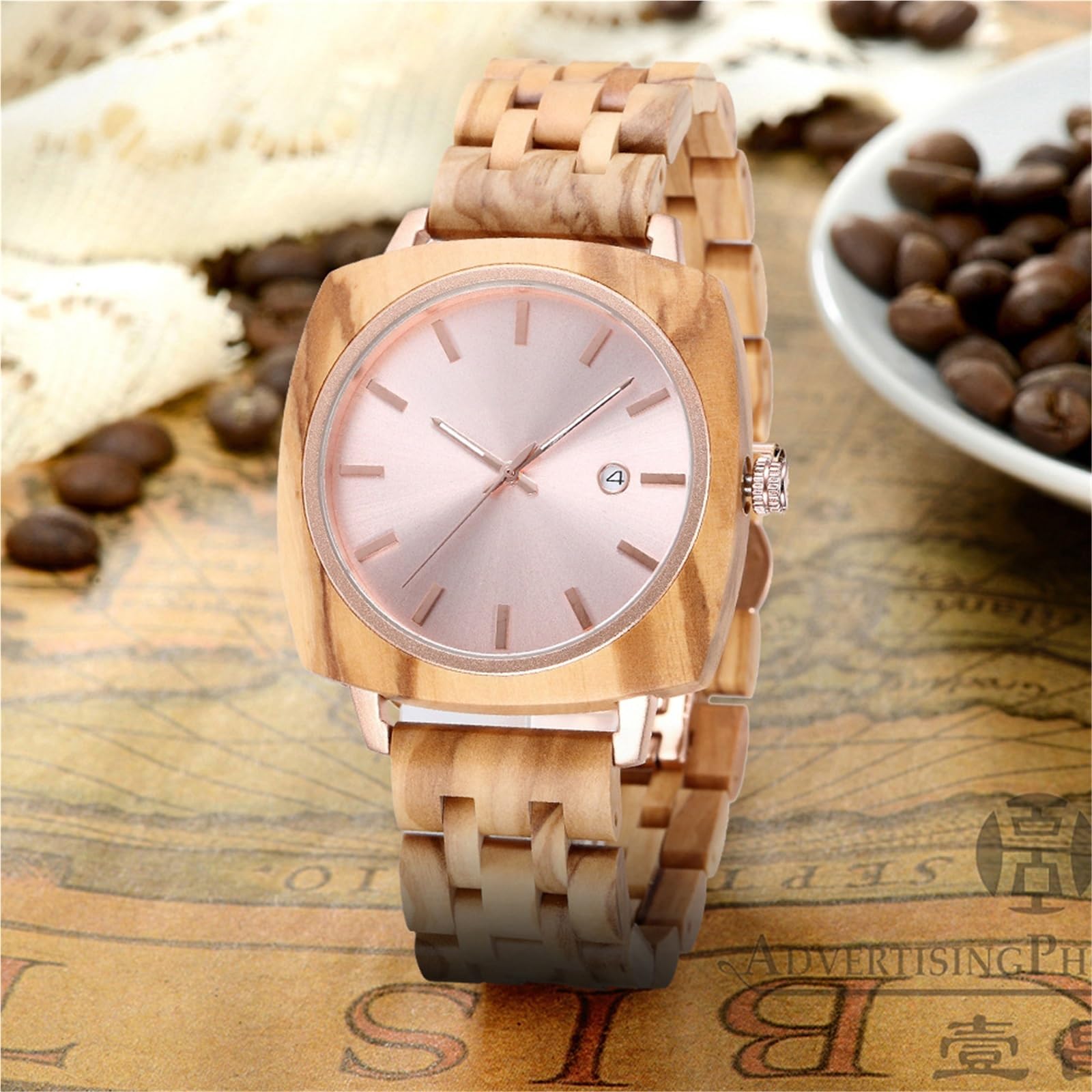 Orologio da Polso Quadrato in Legno per Coppie, Orologio da Polso al Quarzo Unisex Minimalista Fatto a Mano con venature del Legno per Uomini e Donne (Donna in Legno d'ulivo)