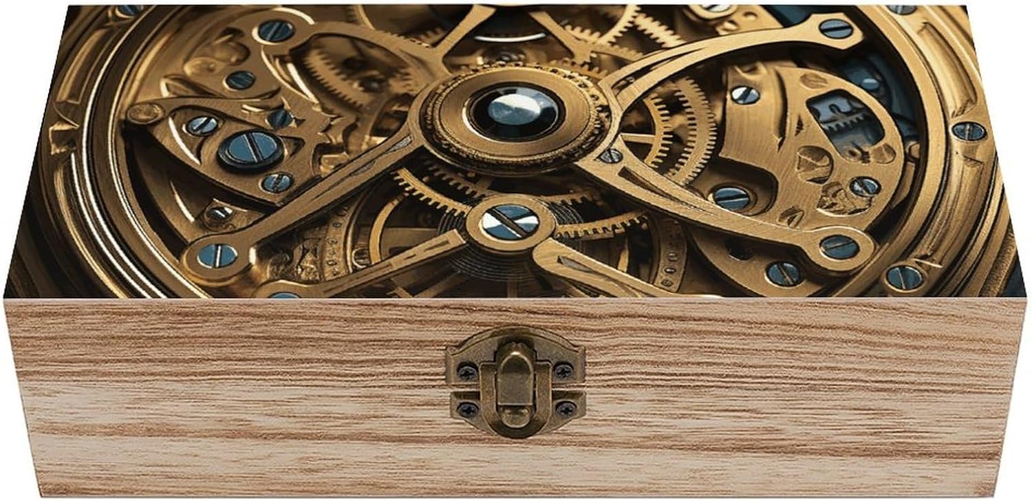 Cool Steampunk Gears Wooden Storage Box Decorative Keepsake Boxes