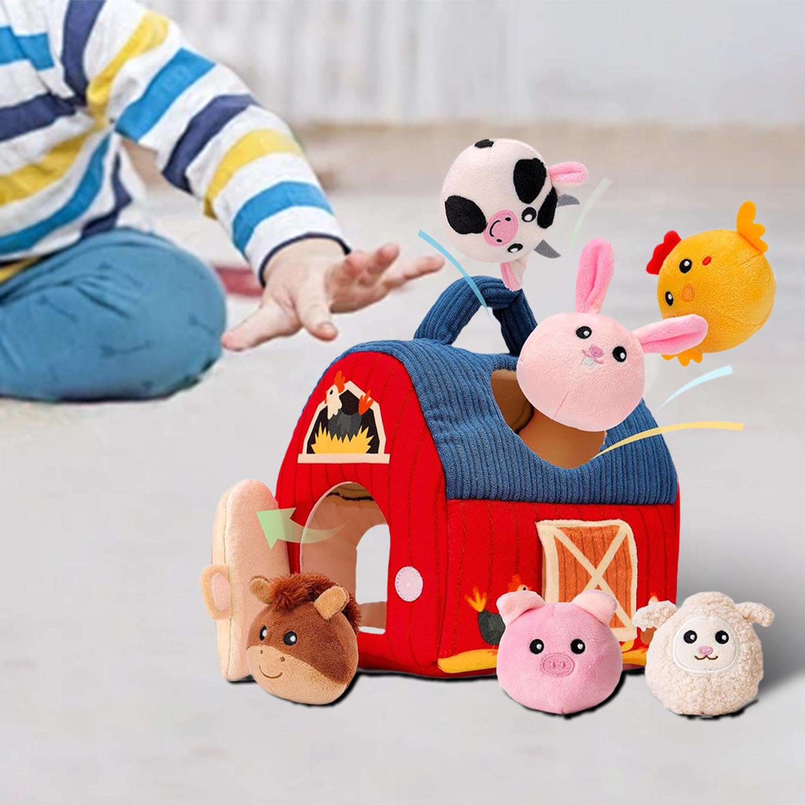 F Fityle Animales de Granja Juguetes para bebés para niños, Juguete de Granero, Juguetes de Aprendizaje Educativo Animales Rellenos para 0-6 6