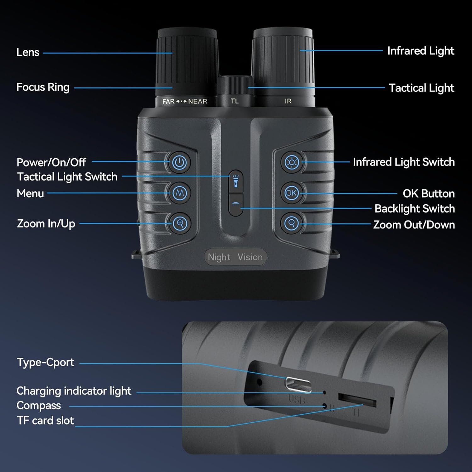 Night Vision Goggles,4K Full-Color Night Vision Binoculars for Adults with 3" HD Screen, 10000mAh Battery & 1968FT Night Vision Range,64GB Card,850nm Infrared,8X Zoom, Ideal for Camping & Hiking