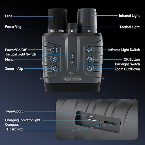 Miniatura 7 de Gafas de visión nocturna, prismáticos de visión nocturna a todo color 4K para adultos con pantalla HD de 3 pulgadas, batería de 10000 mAh y rango