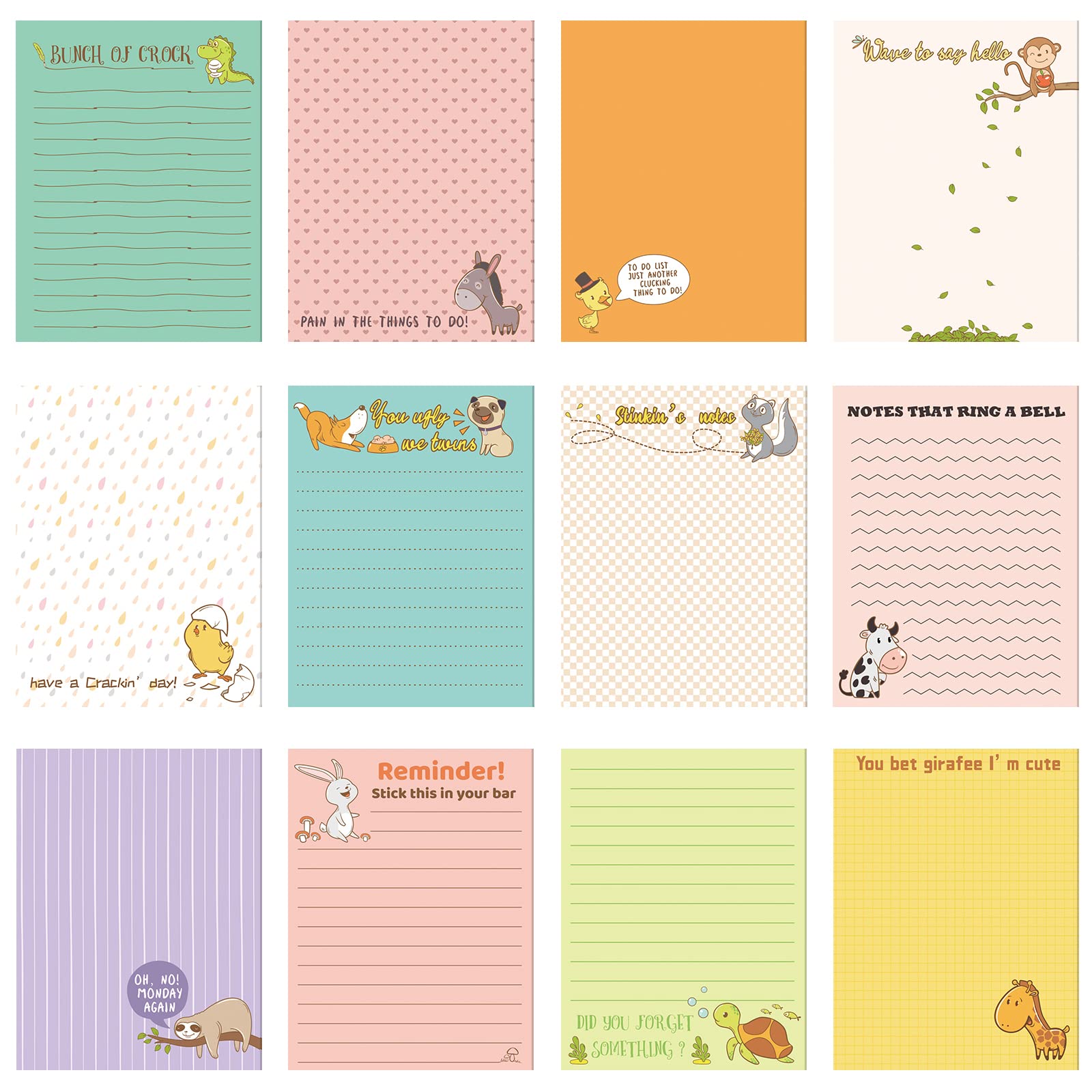 Funny Notepads with Sayings Sticky Office Supplies to Do List Work Assorted Notepad for Workers, 12 Designs, 3 x 3.93 Inch (Fresh Style, 12 Packs)