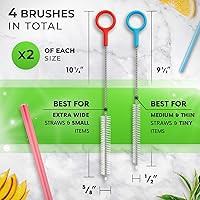 Vista 2 de Juego de 4 cepillos de limpieza resistentes – Limpiadores de paja extra largos para pajitas reutilizables de metal y plástico, para limpiar espacios