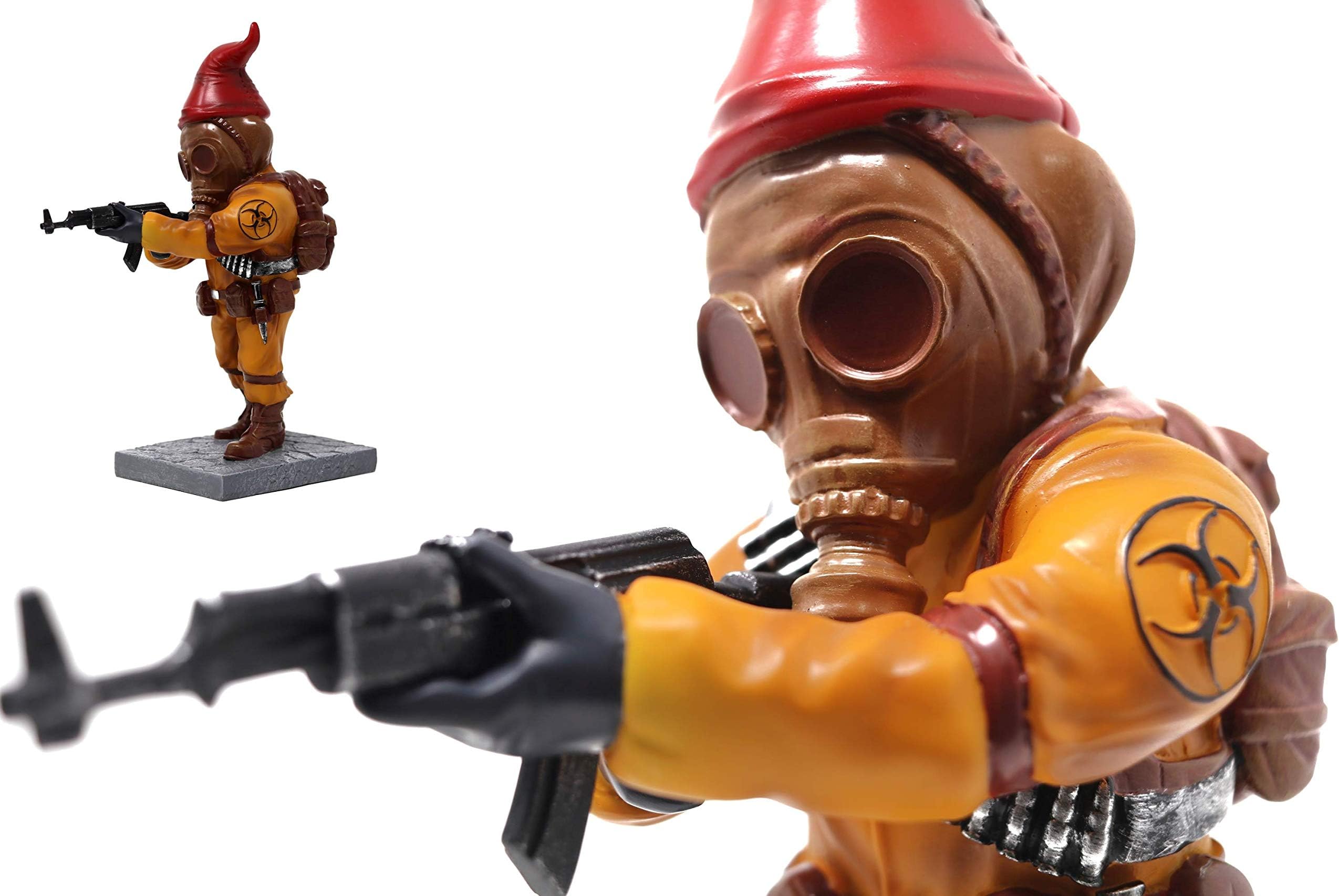 Apocalyptic Gasmask Combat Gnome - Funny Unique Fallout Garden Gnomes Massacre - a Great Gardening Statue Figurine Decoration - Lawn Ornament Figure Sculpture - Indoor Outdoor Home Yard Office - 10"