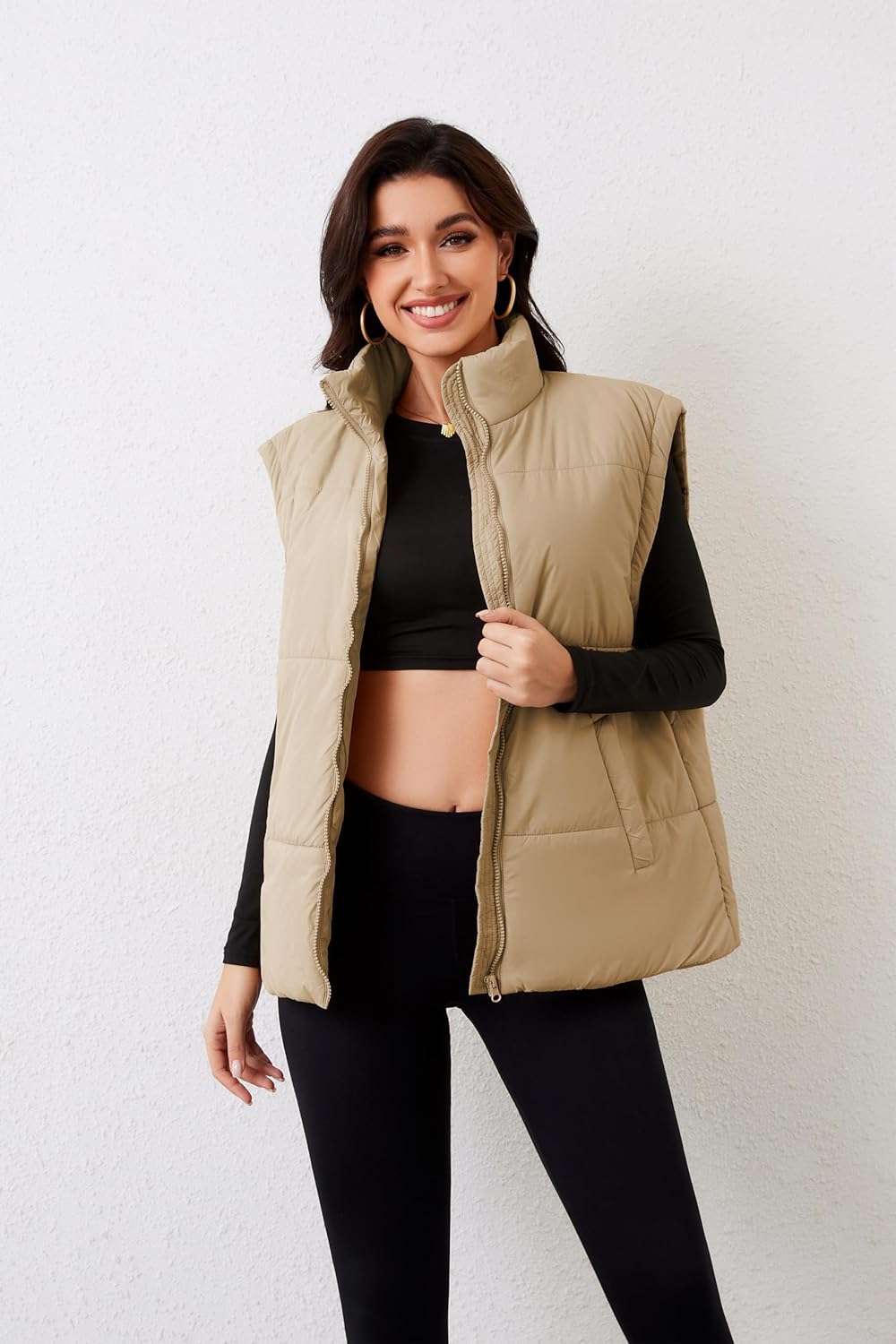 AMEBELLE Women's Oversized Puffer Vest Winter Quilted Lightweight Stand Collar Warm Padded Gilet Sleeveless Puffy Outerwear - Image 5