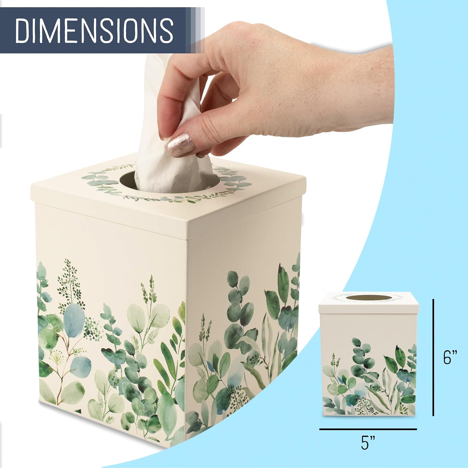 Cube 6 x 5 Iron Metal Tissue Box Holder Organizer Bathroom Vanity Countertop Night Stands Office Home, Floral