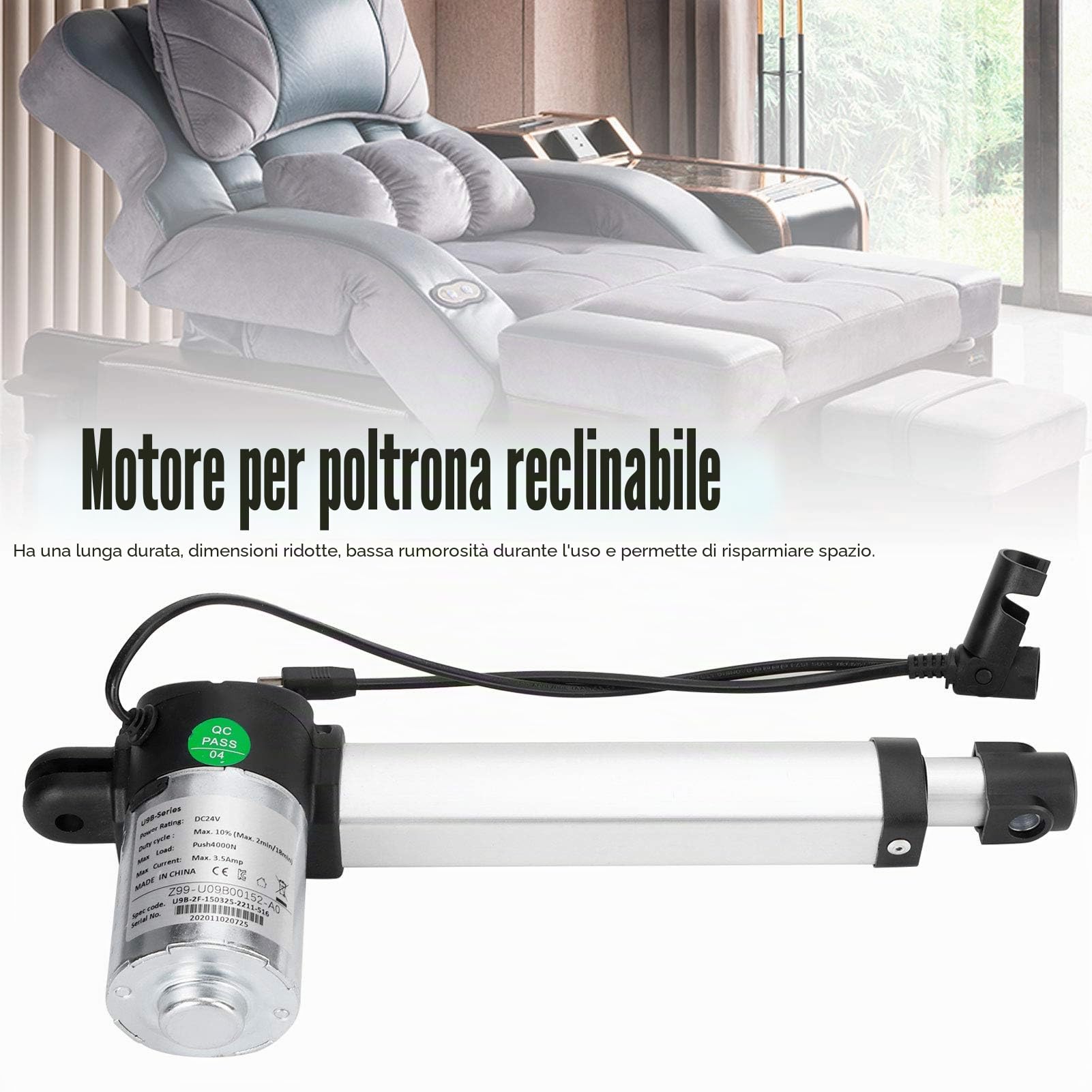 Zerodis Kit di Sostituzione Motore Elettrico Reclinabile, Universale DC 24V Potere Reclinabile Ascensore Sedie Motore Attuatore Lineare per Divano Poltrona Massaggiante