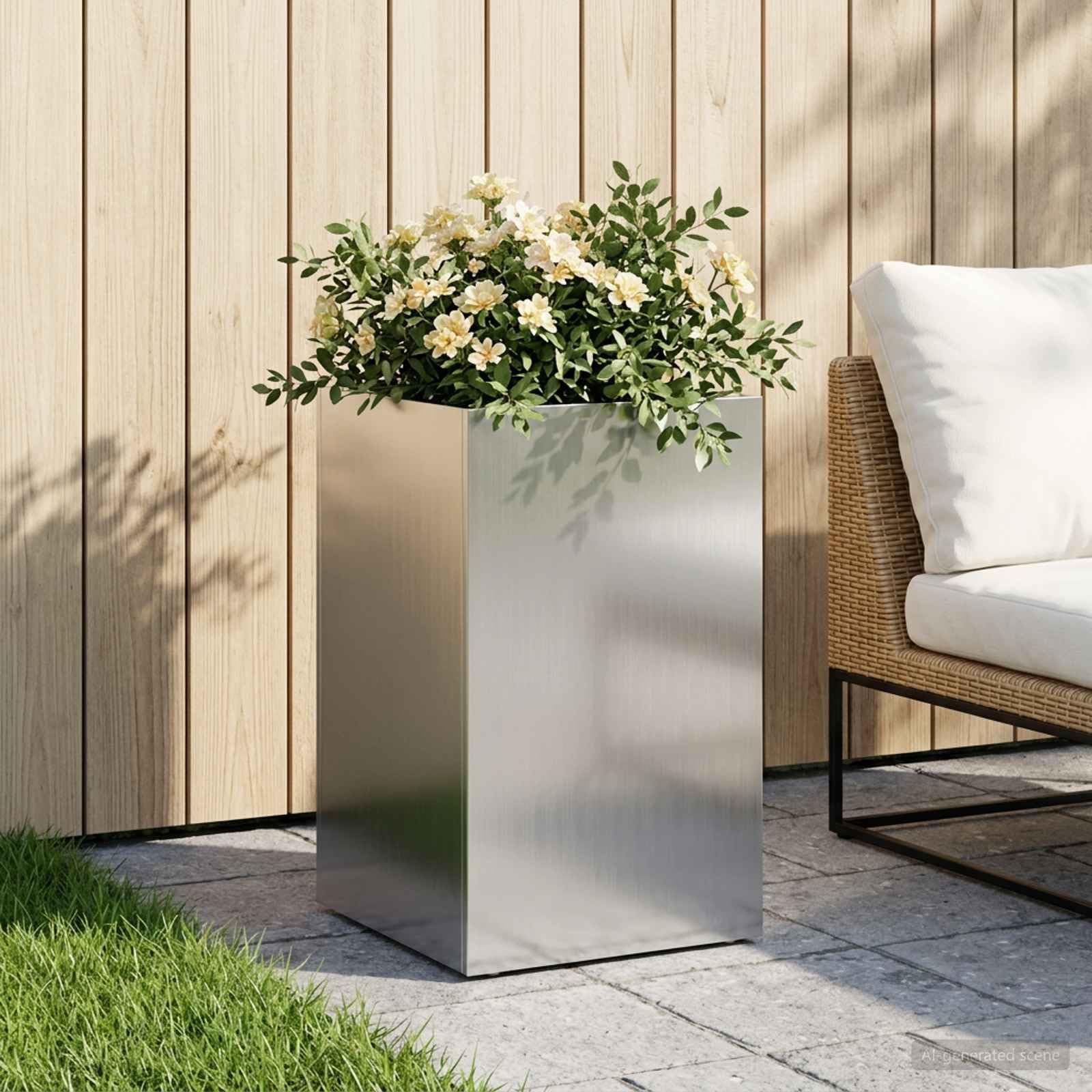 Genérico Macetero de Jardín Plateado 40 x 40 x 50 cm Acero Galvanizado,Casa y jardín,Maceteros y jardineras,5.6 kg-8005368
