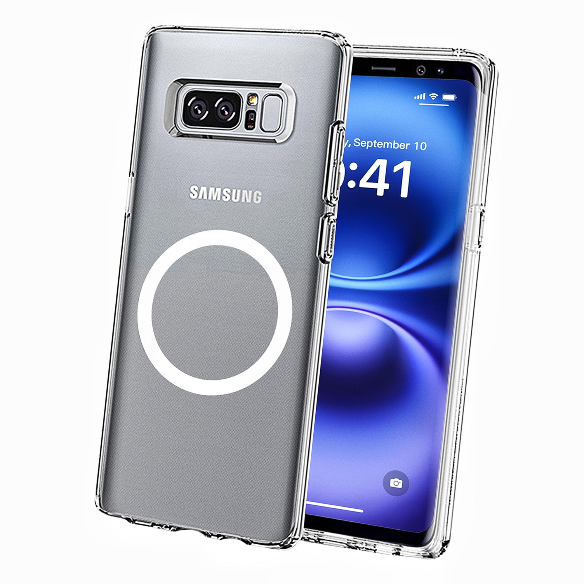 Clear Magnetic Phone Case for Samsung Galaxy Note 8, 6.3-Inch Shockproof Military-Grade Heavy Duty Protection Crystal Transparent TPU PC Cover Bumper Slim Fit Wireless Charging Compatible