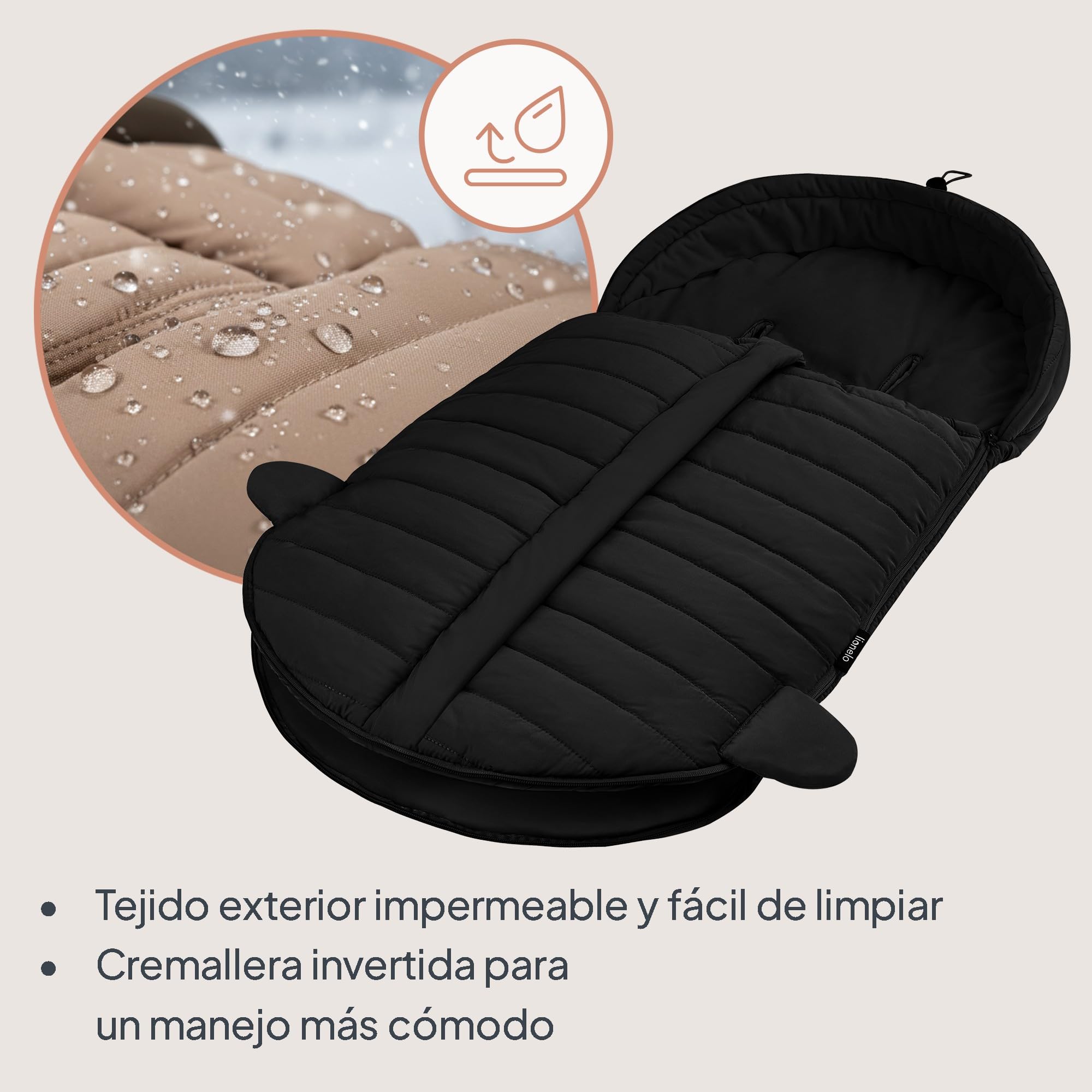 Lionelo Oli saco invierno cochecito universal 2 en 1 para capazo y silla de paseo, saco térmico bebé impermeable, compatible con arnés de 5 puntos, protección térmica para frío intenso