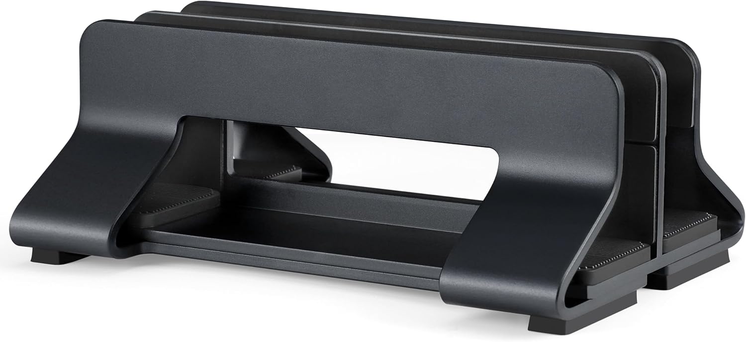 Aluminum Dual Vertical Laptop Stand Dock Holder, Supports 2 Devices, Adjustable Slot Width 15-36mm, Space-Saving Upright Storage for MacBook and Laptops 2 Slots Black image 5 of 5 B0BHY2D3RB