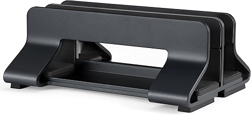 Miniatura 5 de Soporte vertical dual de aluminio para laptop, soporta 2 dispositivos, ancho de ranura ajustable de 0.591-1.417 in, almacenamiento vertical que