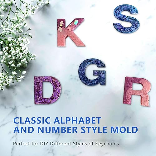 Miniatura 5 de Molde de letras para bricolaje, moldes de silicona con números del alfabeto, molde de resina transparente grande, molde de joyería para llavero,